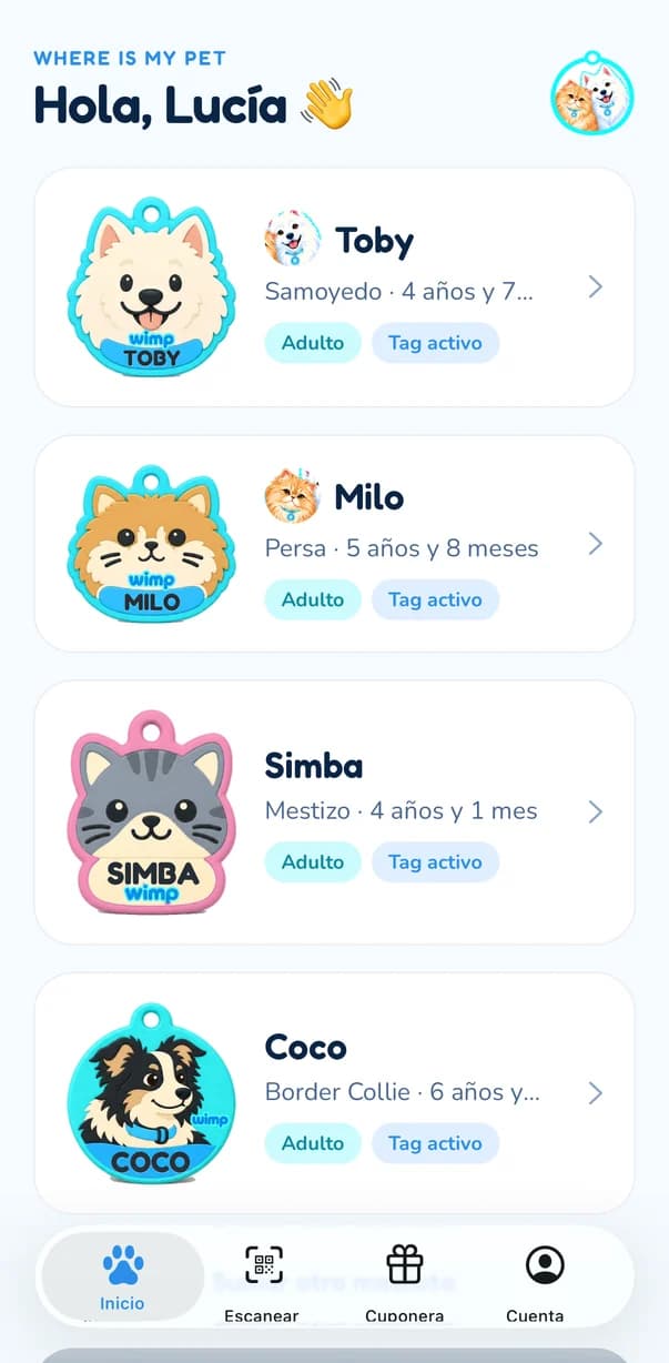 App WIMP: Tus mascotas